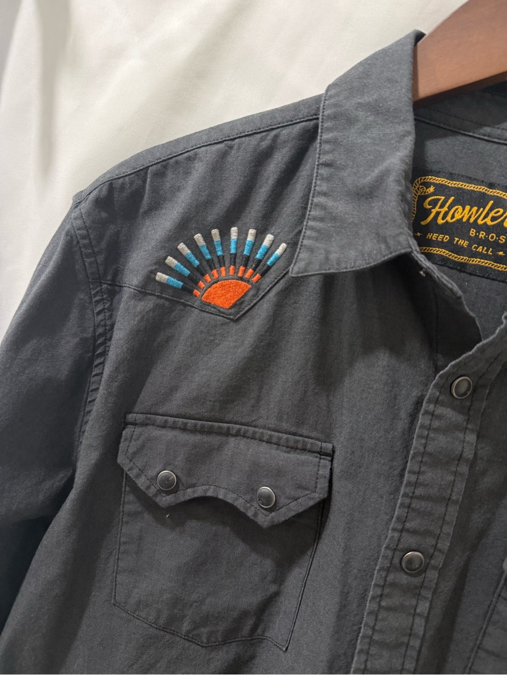 Howler Brothers Charcoal Embroidered Western Snap Shirt Jacket - Picture 6 of 9
